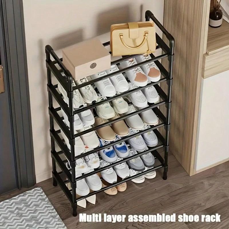 TAIMASI 1pc Multi-Layer Shoe Rack, Black Shoe Storage Stand, Simple Household Shoe Storage And Organization, Multifunctional Storage Shelf, Space Saving Shoe Rack, Suitable For Doorway, Bedroom, Corridor