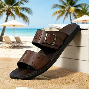 Men's Vintage Buckle Slides Comfortable Leather-Like Summer Sandals US 6.5-13 with Adjustable Buckle Strap Non-Slip Sole for Summer Outings Walking Shoes Footwear Boy Tactical