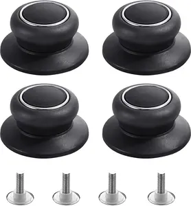 4Pcs Universal Pot Lid Top Replacement Knob,Heat Resistant and Prevent Static Electricity,Easy Installation Kitchen Cookware Replacement Pan Lid Holding Handles. (Black) WATHFKCU