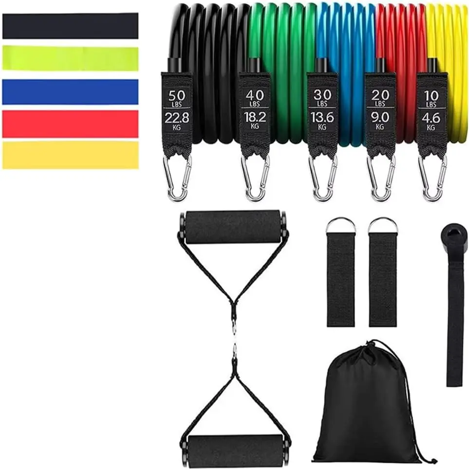 Resistance Bands Set with Handles – 11-Piece Exercise Bands Kit (Up to 150 lbs), Workout Bands with Door Anchor, Ankle Straps & Carry Bag for Home Gym, Strength Training & Physical Therapy