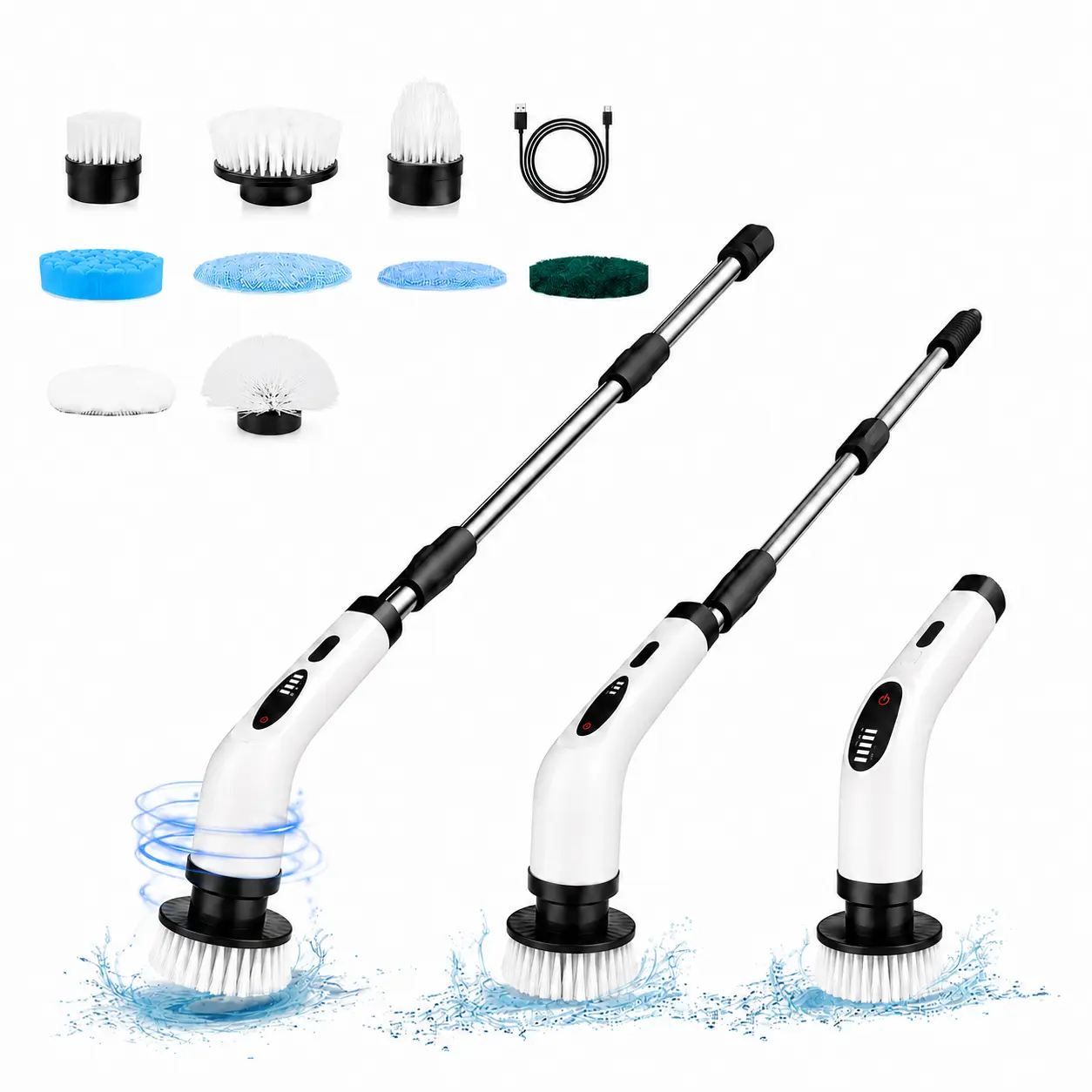 Cordless Electric Scrubber - Durable Power Scrubber with 8 Replaceable Brush Heads, 3 Adjustable Extension Handles, 2 Adjustable Speeds for Bathroom, Kitchen Cleaning; Ideal for Friends, Family, Parents & Household Items