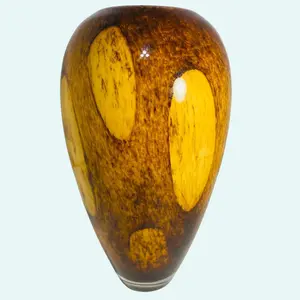 Beautiful Vintage Late Mid Century Art Glass Brown Tortoise Shell Vase 11" Tall Decor Ornaments