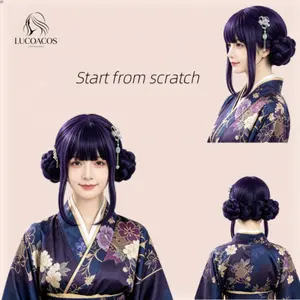 Girls Anime Cosplay Wig Black-Purple Wig Halloween Party Costume Wigs