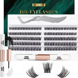Lash Extension Kit 120 Lash Clusters with Lash Bond and Seal and Applicator C D Curl Individual Lashes Thin Band Soft Fluffy Reusable False Eyelashes 10/12/14/15/16mm