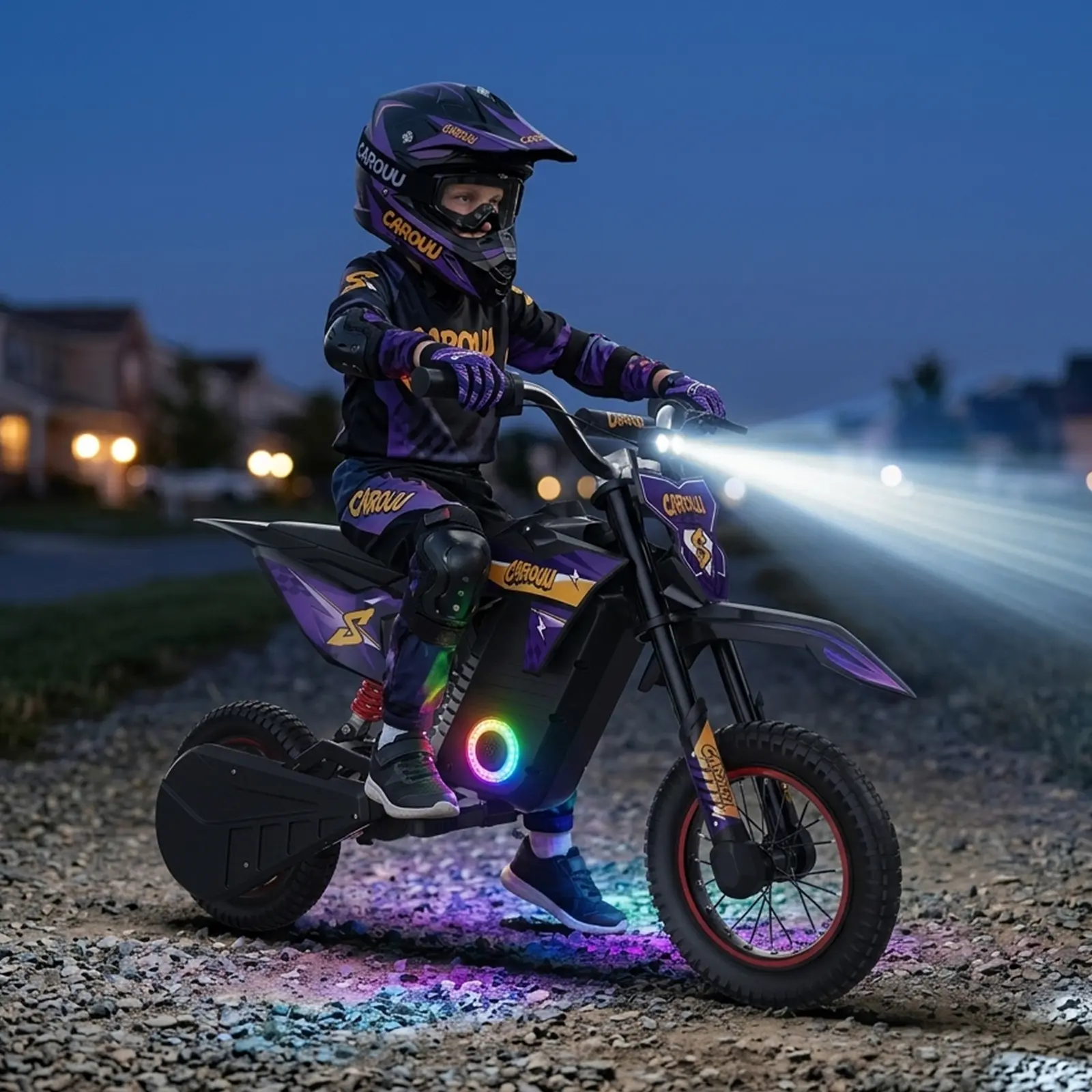 Child-Friendly 300W Motor Kids Electric Bike, 15.5 MPH Electric Motorcycle for Ages 6+, 36V 4Ah Battery, 12" All-Terrain Tires, Front & Rear Suspension, Adventurous Outdoors Cycling Gear