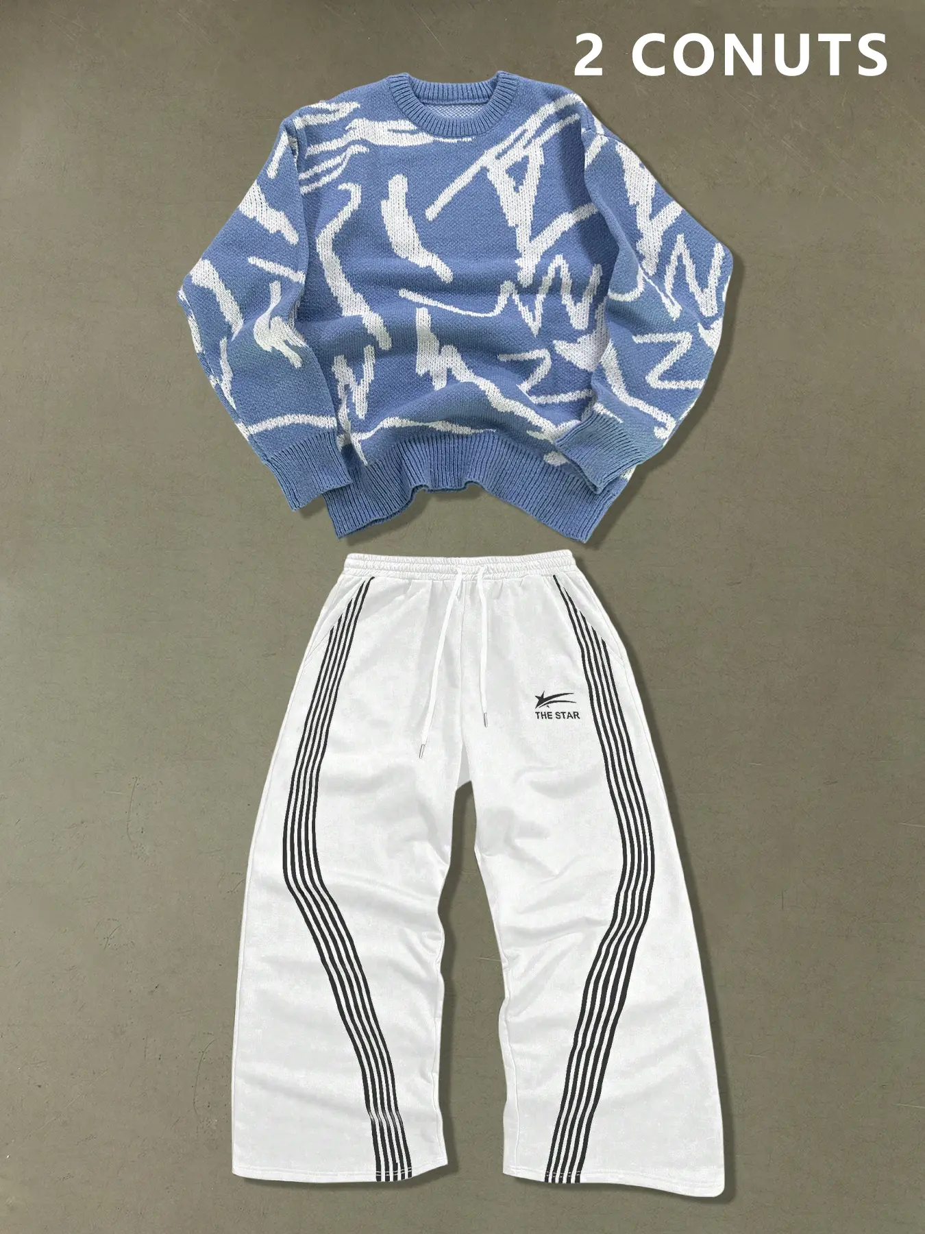 Autumn Winter Thick Sweater Top with Casual Striped Sweatpants, Warm Streetwear, Loose Fit, Unisex, Daily Wear, Must-Have