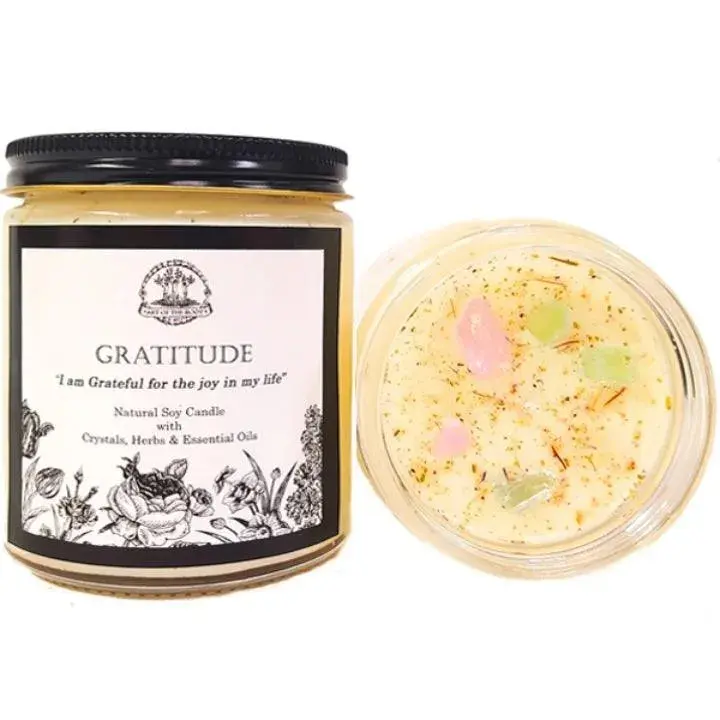 Gratitude Soy affirmation Candle with Crystals