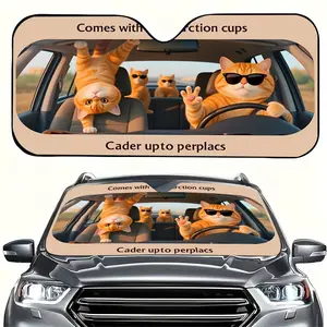 1pc Cat Car Sunshade, UV Protection, Uv Protective Sunshade, Foldable Polyester, Sunshade For Car Outside, Fits Rvs and Suvs, Front Windshield Protector, Universal Fit