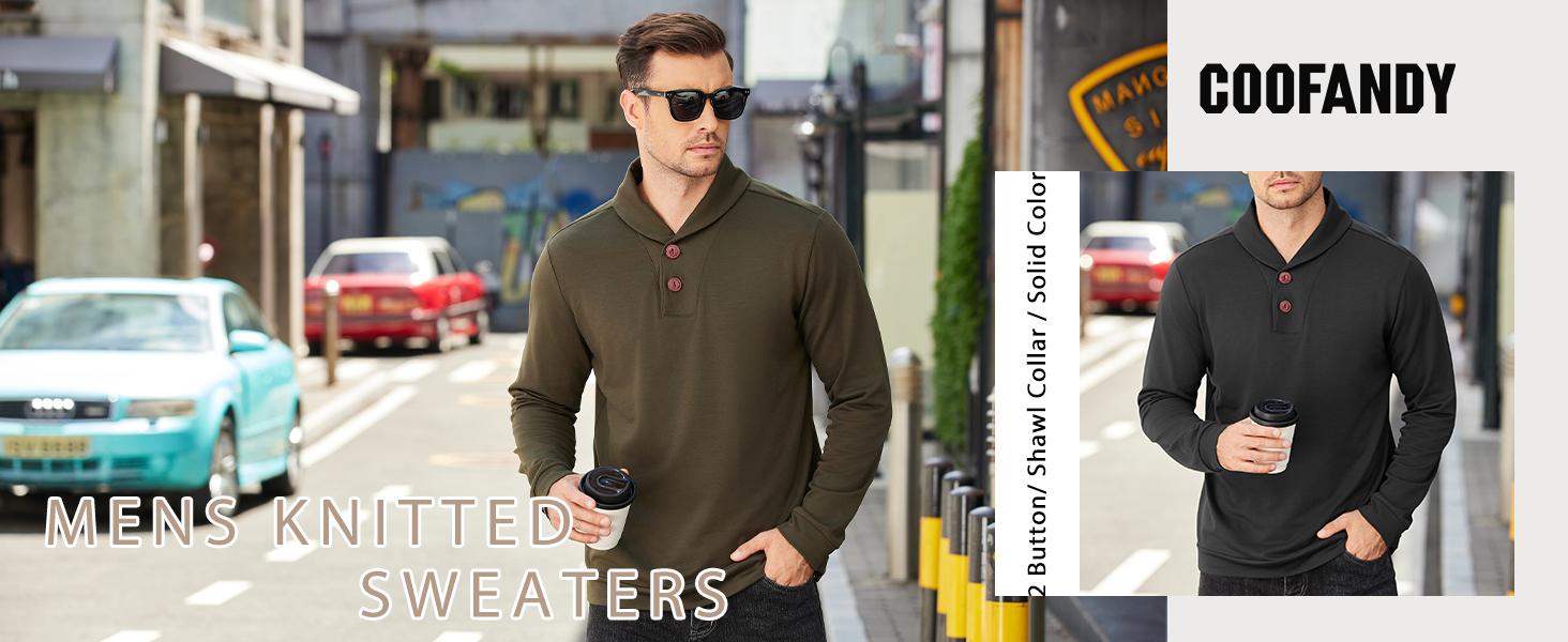 COOFANDY Men's Fashion Shawl Collar Pullover Casual Long Sleeve Knitted Sweaters Knitwear Menswear
