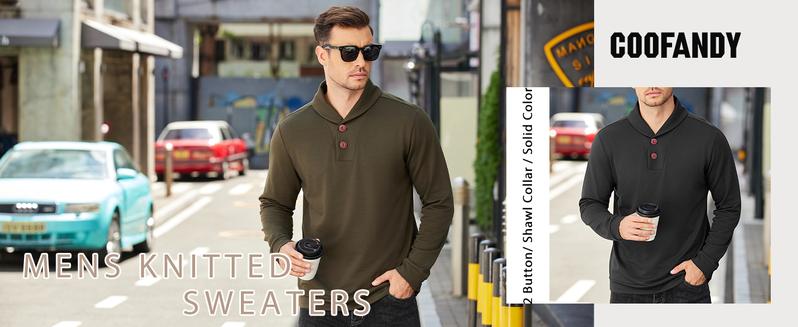COOFANDY Men's Fashion Shawl Collar Pullover Casual Long Sleeve Knitted Sweaters Knitwear Menswear