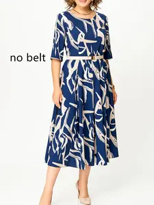 Women's Spring Summer Fashion Print Plus Size Midi Dress, Sleeveless Design, No Belt Included, Perfect for Casual Wear, Fit