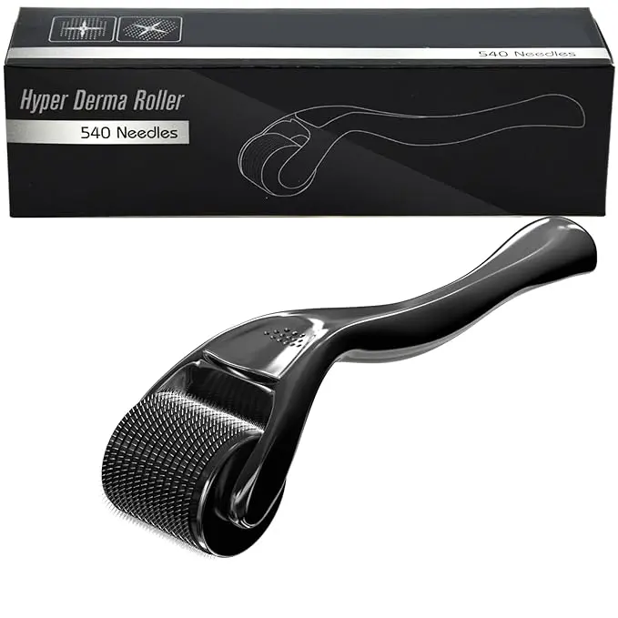 Microneedling Roller Beard Roller 540 Stainless Steel Micro Needling Roller for Hair Home Use (Black)