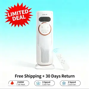 Evaporative Ice Cool Wind Bladeless Tower Fan Combined With Space Heater, 3 Different Fan Speeds & Dual Heat Settings, Complete Remote Accessory, Ice Water Fill Design For Multi-scenario Indoor All Season Use