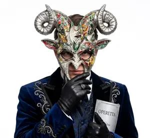Silver Krampus Ram Horn Goat Masquerade Devil Party Mask Demon Costume For Halloween
