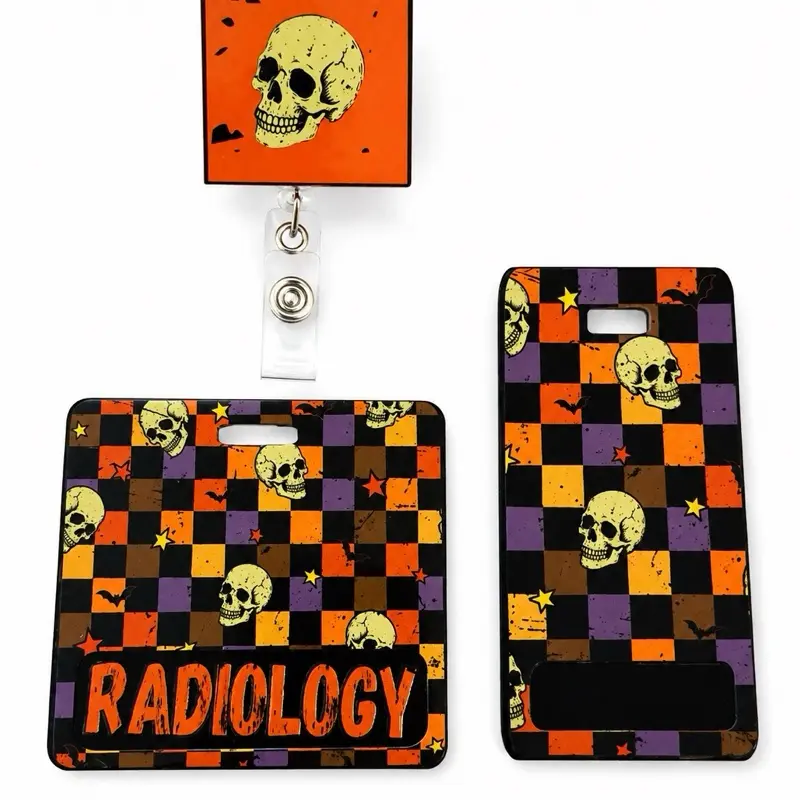 Skull Badge Buddy | Custom Radiology Badge Buddy | Personalized Horizontal & Vertical ID Badge Holder for Nurses, X-Ray Techs & Healthcare Workers