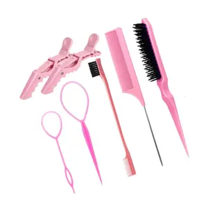 Hair Brush Set, Rubber Bands, Edge Control Brush, Tail Comb, Duckbill Clips