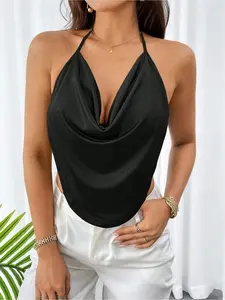 Y2K Style Preppy Backless Top, Fitted Plain Design, All-Season Casual Wear, Perfect for Daily & Stylish Looks