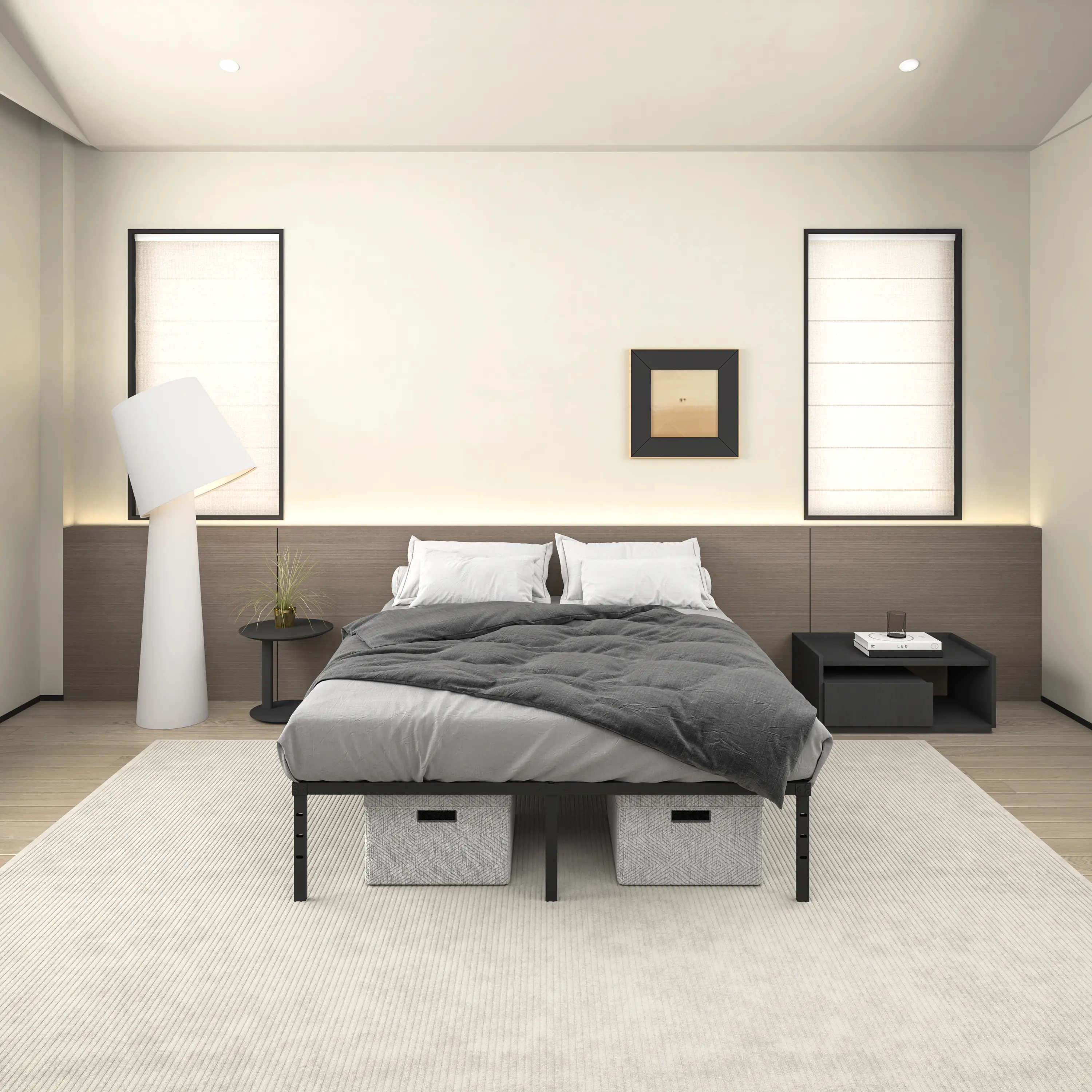 Edenza - Metal Bed Frame - 14, 16, 18 Inches, Twin, Full, Queen Beds with Storage Space, Heavy-Duty Metal Platform Bed Frame, No Box Spring Needed / N