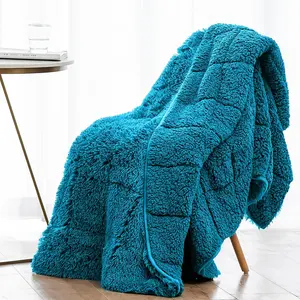 Shaggy Long  Faux  Weighted Blanket, Cozy and Fluffy Plush Sherpa Long Hair Blanket for Adult 15lbs, Fluffy Fuzzy Sherpa Reverse Heavy Blanket for Bed, Couch, Teal Green, 60 x 80 Inches
