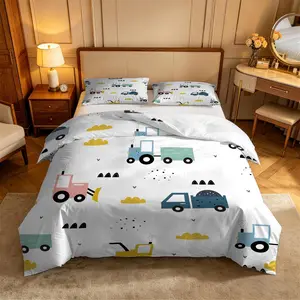 2/3pcs Cartoon Excavator Truck Printed Duvet Cover Set, Construction Vehicle‑Themed Bedding Set. Made From Soft, Skin‑Friendly Fabric, This Set Combines Style and Practicality, Making It Perfect for Both Gift‑Giving and Personal Use