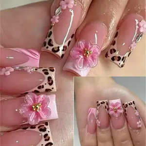 3D Unique Pink French Tip Duck Nails - Luxury Handmade Short Press on Nails with Kawaii Bows & Cow Print, Reusable Thick High-Quality Fake Nails for Women