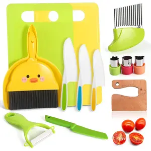 14 PCS Montessori Kids Knife Set for Real Cooking-Safe Plastic & Wooden Kitchen Toy Tool Gift for Toddler Age 2-9 |   Learning Toy with Crinkle/Sandwich Cutter & Cutting Board, Christmas / Birthday Gift