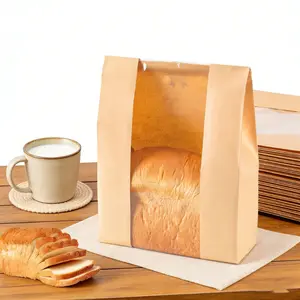 100set Paper Bread Bags with Cute Stickers & Ties for Bakery Storage