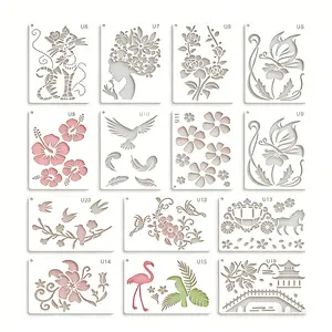 20pcs Flower Girl Painting Templates, Reusable A5 Vase Bird Cat DIY Layering Stencils Painting Scrapbook Coloring Embossing Album Decorative Template