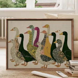 Colorful Duck Wall Art Print – Whimsical Farmhouse Bird Painting, Folk Style Animal Poster for Home Decor_15