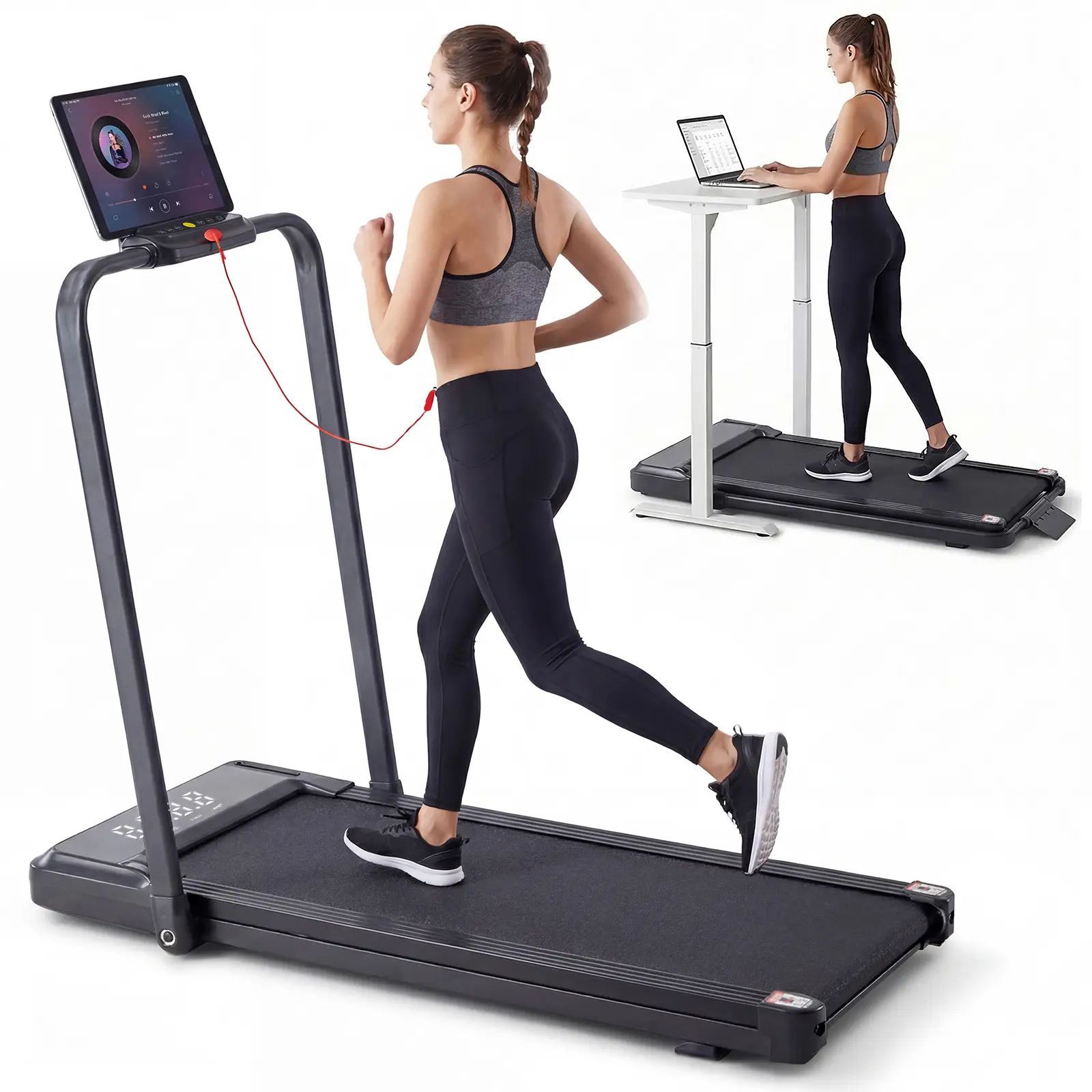 Sweetcrispy 3-in-1 Compact Armless Walking Pad Treadmill - Quiet Under-Desk Portable Home Gym Treadmill, 200 Lbs Capacity, Space-Saving Home Fitness Equipment for Office Use