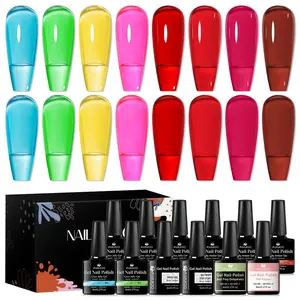 Jelly Gel Polish Set, 12pcs/set Translucent Color Glass Jelly Nail Polish Gel, Soak Off UV/LED Gel Home Salon Gel Manicure French Nail Art Gel for At Home