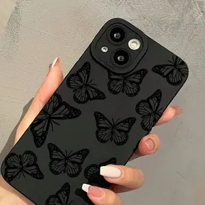 A Black Phone Case Featuring Exquisite Butterflies, Compatible with Samsung Galaxy S24 Ultra/S24 Plus/S24/S23 Ultra/S23 FE/A55/A54/A53/A52/A52S/A51/A50/A50S/A35/A34/A33/A32/A24/A23/A22/A21S/A20/A20S/A15