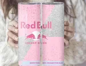 Pink Red Bull 20oz Tumbler | Stainless Steel Skinny Insulated Cup Aesthetic Energy Drink Style