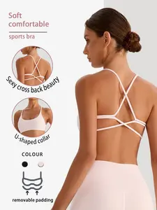 Seamless Cross Strap Yoga Bra with Padded Cups, Arc Neckline Sports Bra for Gym, Pilates, or Casual Wear, Comfortable and Stylish, Perfect Neckline Bra, Workout Bra, Sportswear Bra
