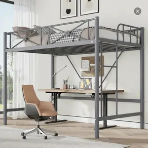 SA-Garvee Twin Size Loft Bed, Industrial Heavy Duty Metal Loft Bed Frame with Ladder and Guardrail for Kids Adults, Small Space Saving Design for Bedroom Dorm, Grey
