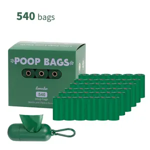 Biodegradable Doggy Poo Waste Trash Bags 540 Count Leak-Proof Eco-Friendly High Quality with Convenient Dispenser Included - Dark Green Color