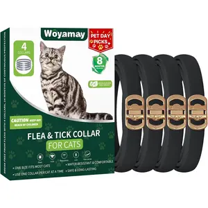 4 Pack Flea Collar for Cats, Cat Flea and Tick Treatment, 32-Month Flea and Tick Prevention for Cats, Waterproof Adjustable Cat Flea and Tick Collar for Cats Kittens, Black