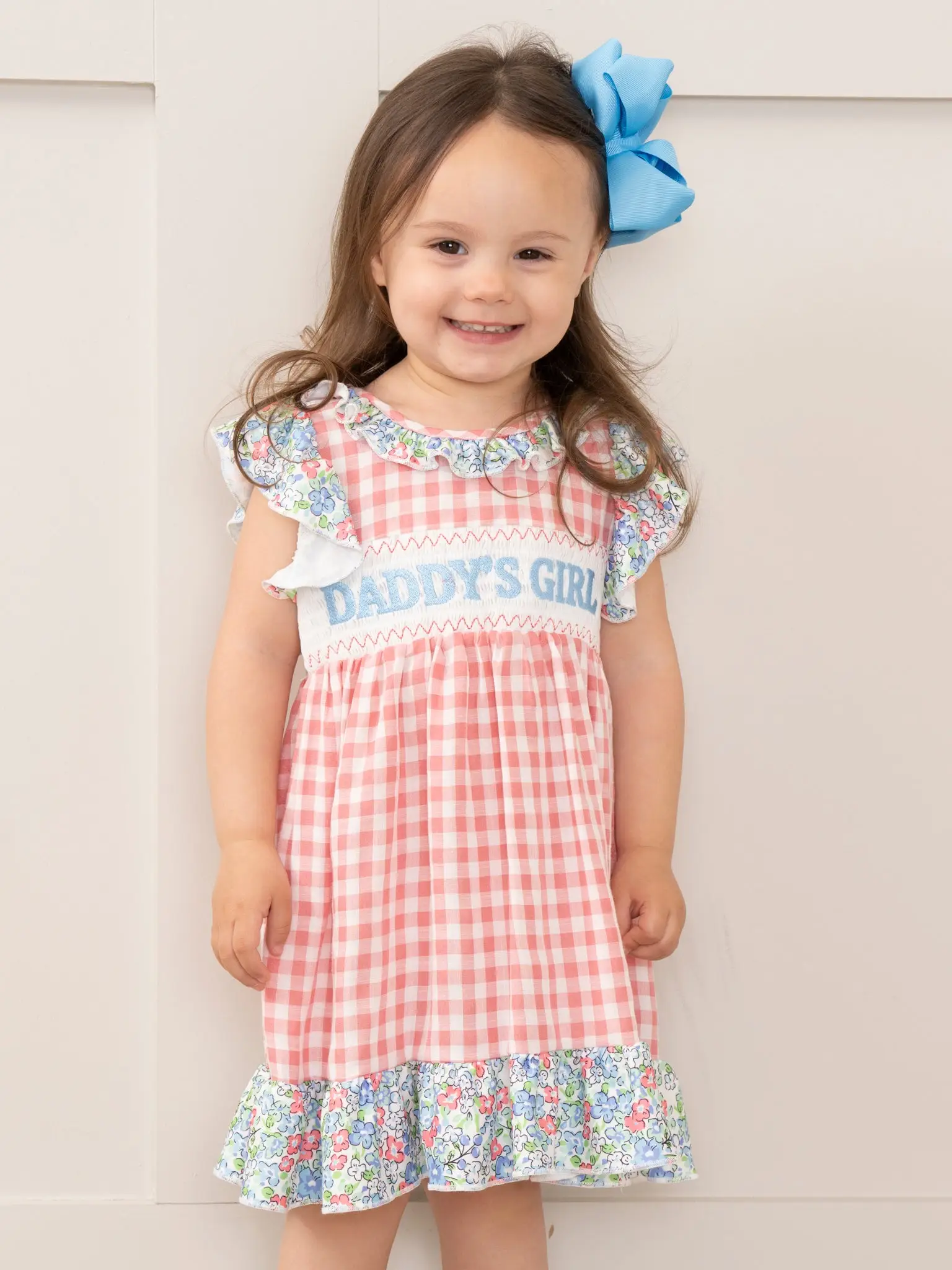 Pink Gingham Daddy's Girl Smocked Ruffle Dress
