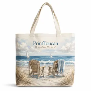 PrintToucan Beach Tote Bag, Reusable Canvas Shopping Bag for Groceries, Travel & Daily Carry