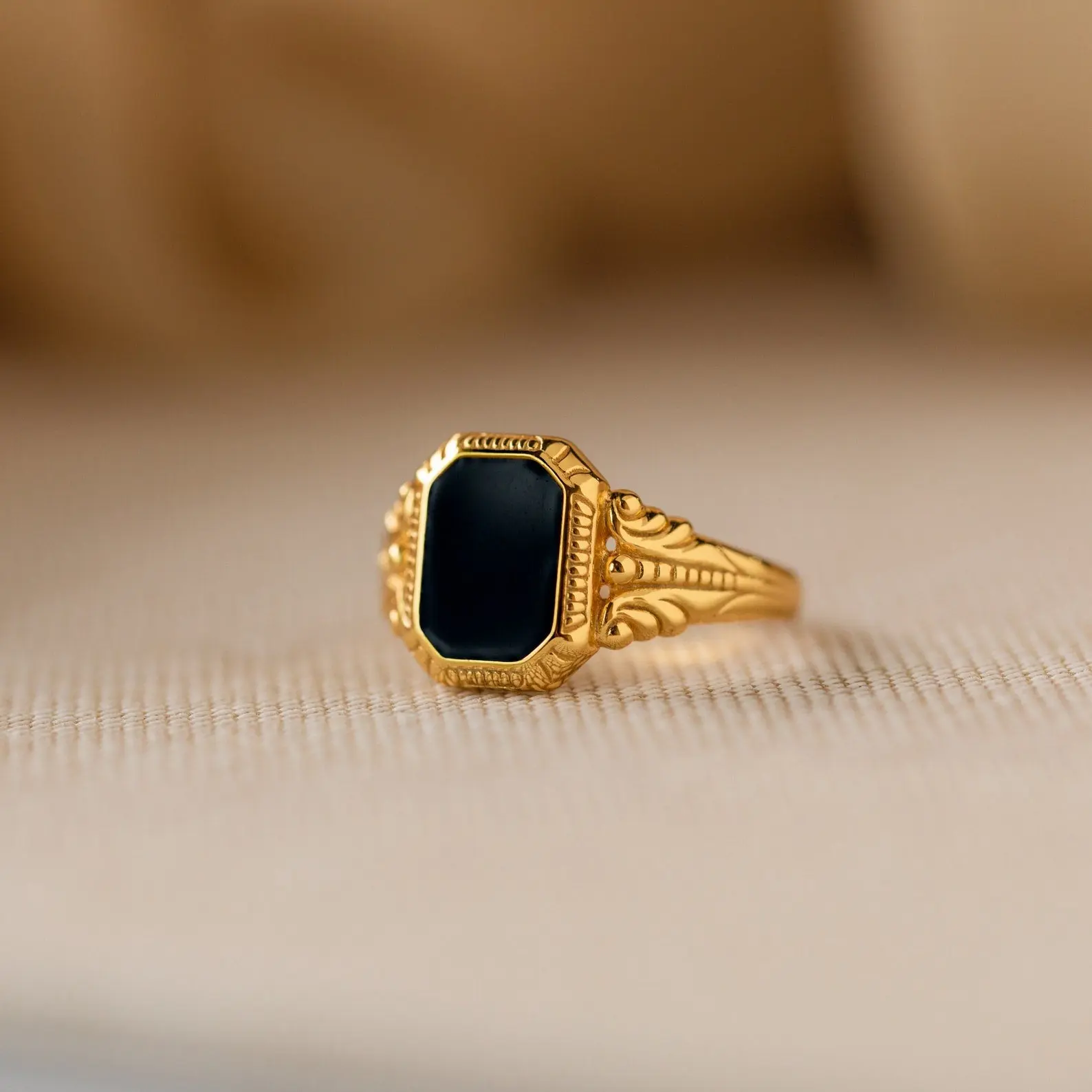Vintage Black Signet Ring by Caitlyn Minimalist - Black Mens Ring - Chunky Gold Ring - Statement Unisex Ring - Gift for Husband