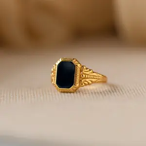 Vintage Black Signet Ring by Caitlyn Minimalist - Black Mens Ring - Chunky Gold Ring - Statement Unisex Ring - Gifts for Husband