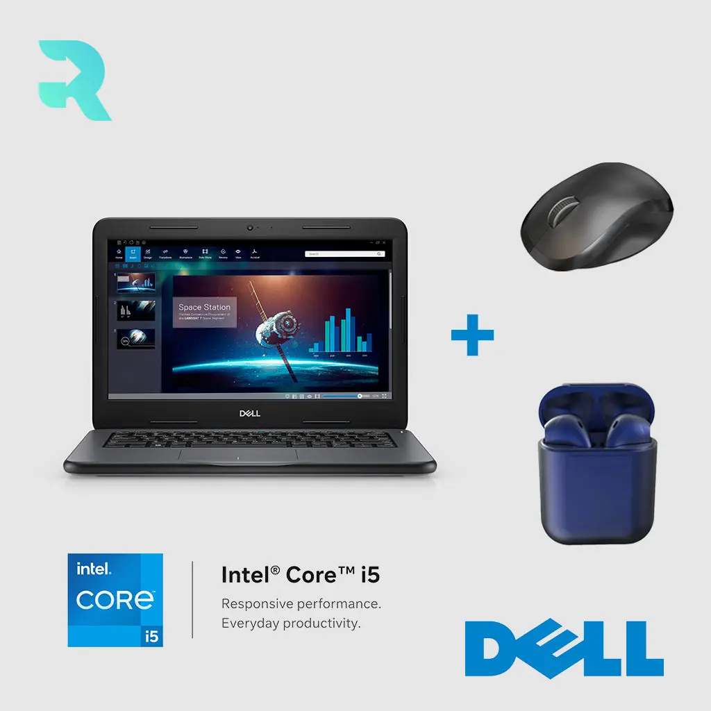 Refurbished Dell Latitude 3310 6U350A02 13.3" Laptop Intel Core i5 8th Gen 8GB RAM 256GB SSD Black (Excellent Condition) + Generic Wireless Mouse + InPod Headphone + Charger