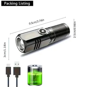 1 Piece P50 LED USB-C Rechargeable Mini Flashlight, 800 Lumens Powerful Zoom Flashlight, One Button Off, Three Modes, Type-C Cable Charging