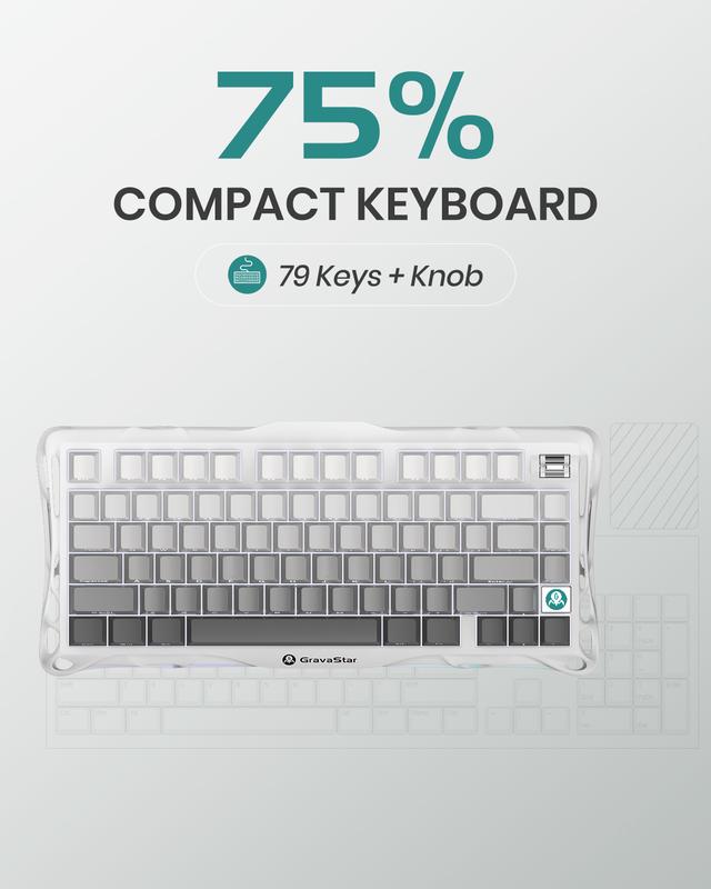 GravaStar Mercury K1 - Gradient White 75%  Wireless Mechanical Gaming Keyboard - Aluminum Alloy Exoskeleton, Gasket - Mounted, Hot - Swap Sockets, Linear Switches