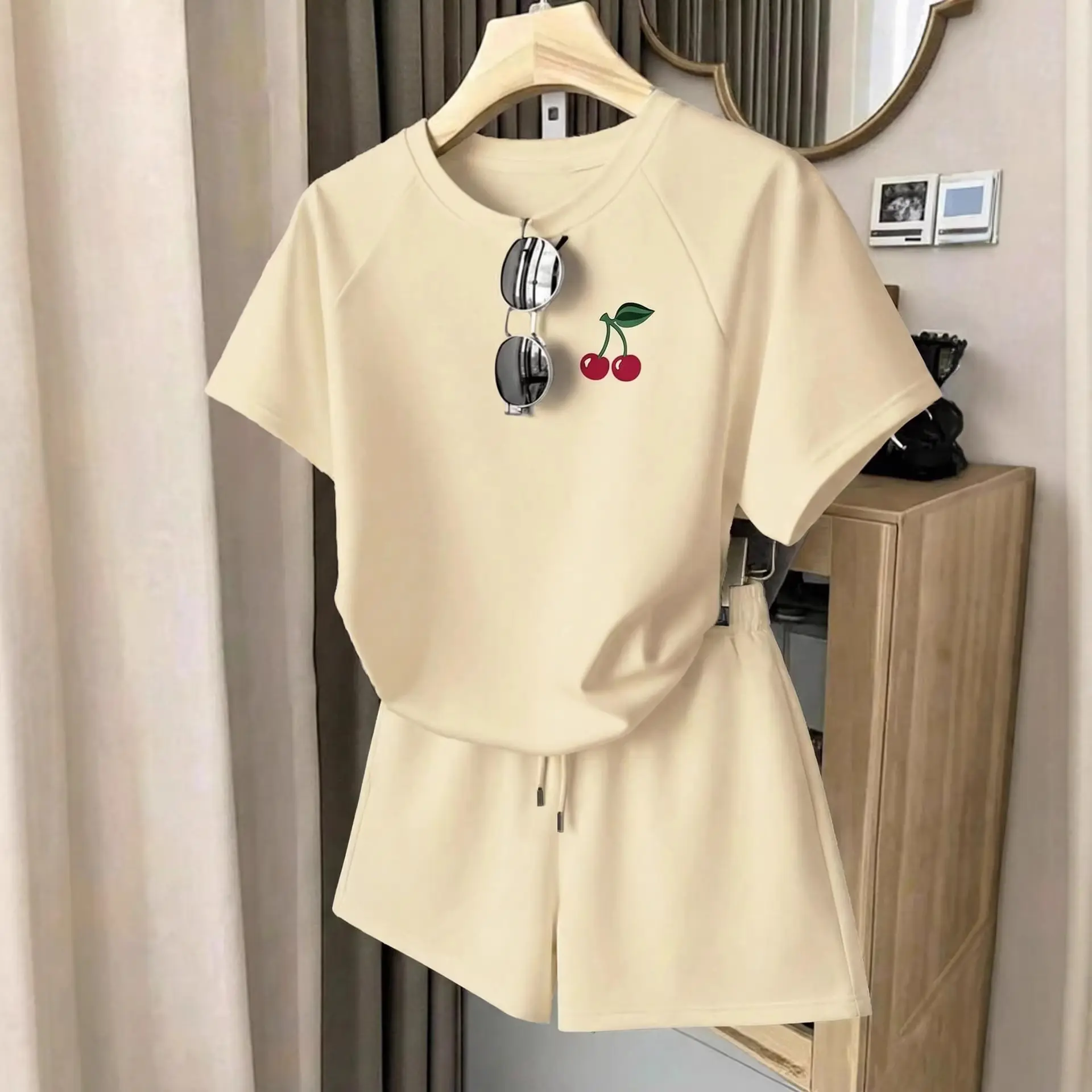 Women's 2-Piece Combo Short & Top Sets, Short-Sleeve Polyester Clothes