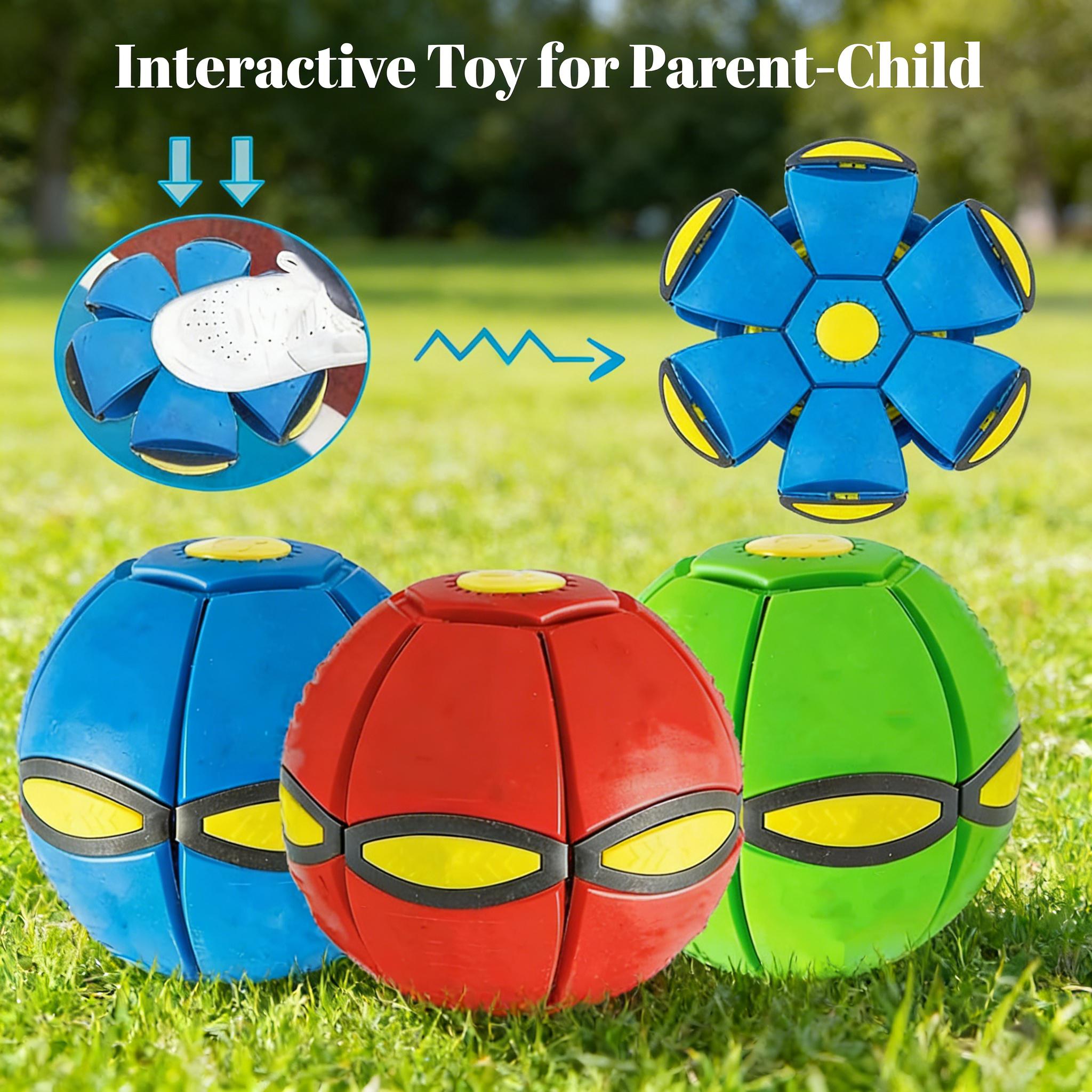 Magic UFO Deformable Flying Saucer Ball, 2-in-1 LED Light Up Throw Catch Ball, Portable Outdoor Garden Beach Toy, Interactive Pet Dog Toy, Fun Sports Game for Kids, Family, Backyard, Camping, Birthday Gift