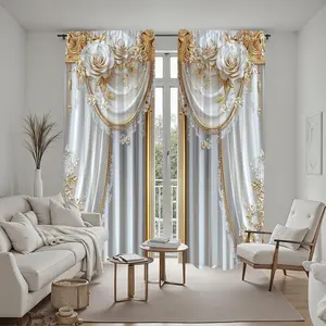 Landscape Pattern Curtain, 2 Counts/set Modern Home Decorative Curtain, Home Decor for Living Room Bedroom Study Room, Home Decoration Curtain