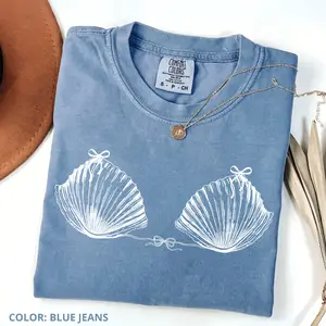 Comfort Colors Vintage 90s Seashell TShirt, Ocean Lover Tee, Trip TShirt, Mermaid T-Shirt, Preppy Coastal Aesthetic Tee, Coquette Bow Beach T-Shirt, Cotton Fabric