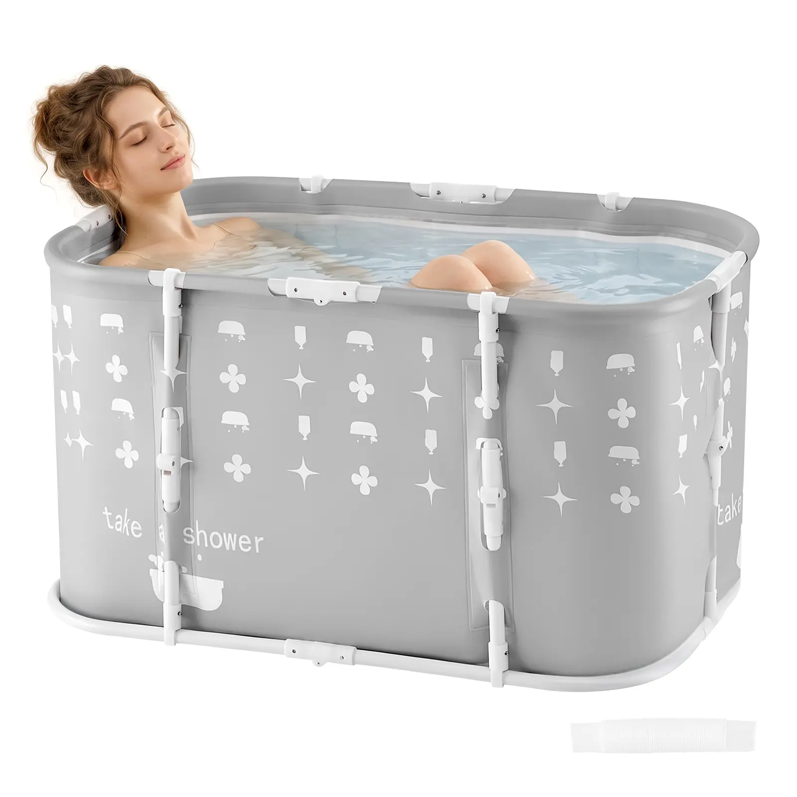 【toolupgrade】VEVOR Portable Foldable Bathtub 37.4"x23.6"x19.7" Soaking for Adults Gray, for Bathroom Shower Stall, 3-Layer Insulation, Space Saving, Family Hot SPA Ice Bath Tub with 2 Drain Ports, Indoor Outdoor