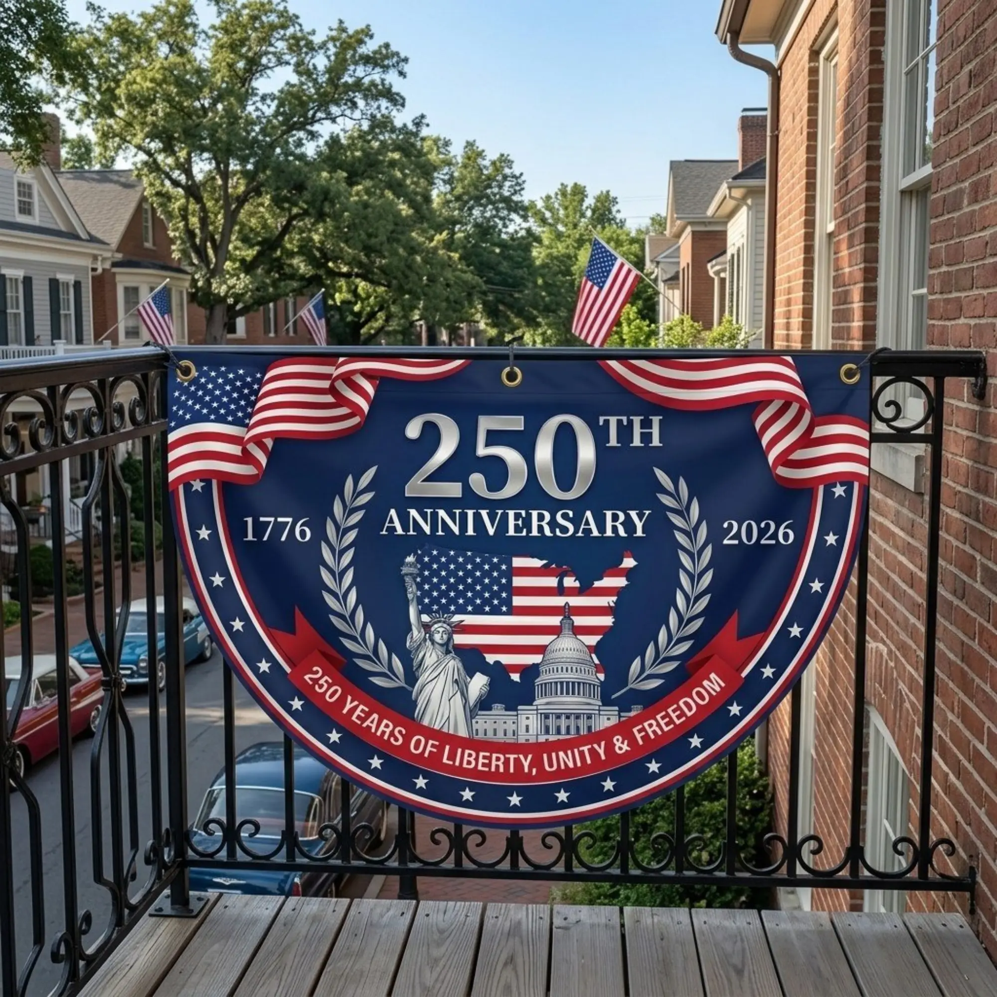 America 250th Anniversary Semi-Circular Banner, Patriotic Porch Decor, 1776–2026 USA Celebration Hanging Banner, Liberty Unity Freedom Outdoor Decoration